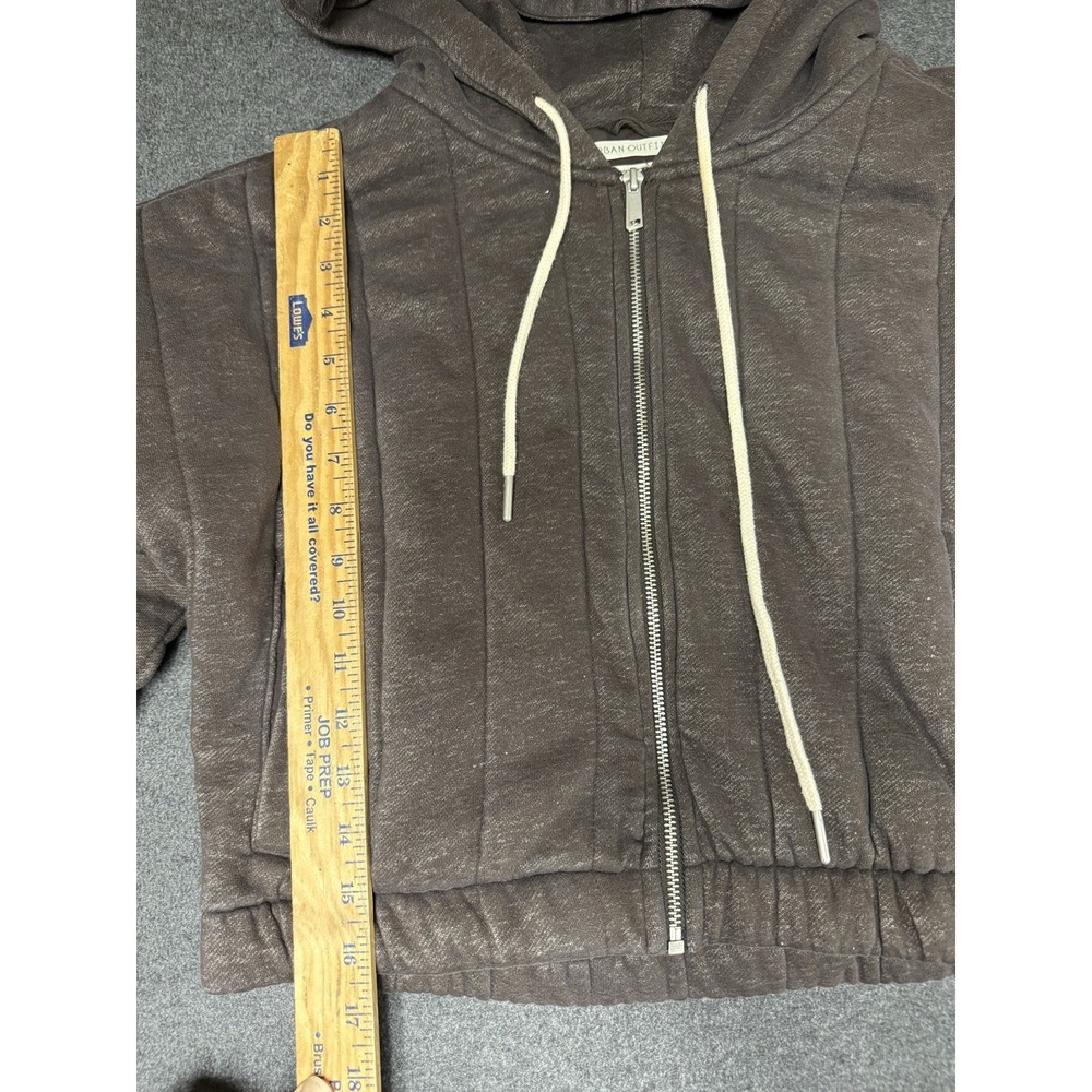 Urban Outfitters Small Brown Quilted Crop Hoodie Full Zip Soft Cozy Streetwear S - Picture 8 of 9